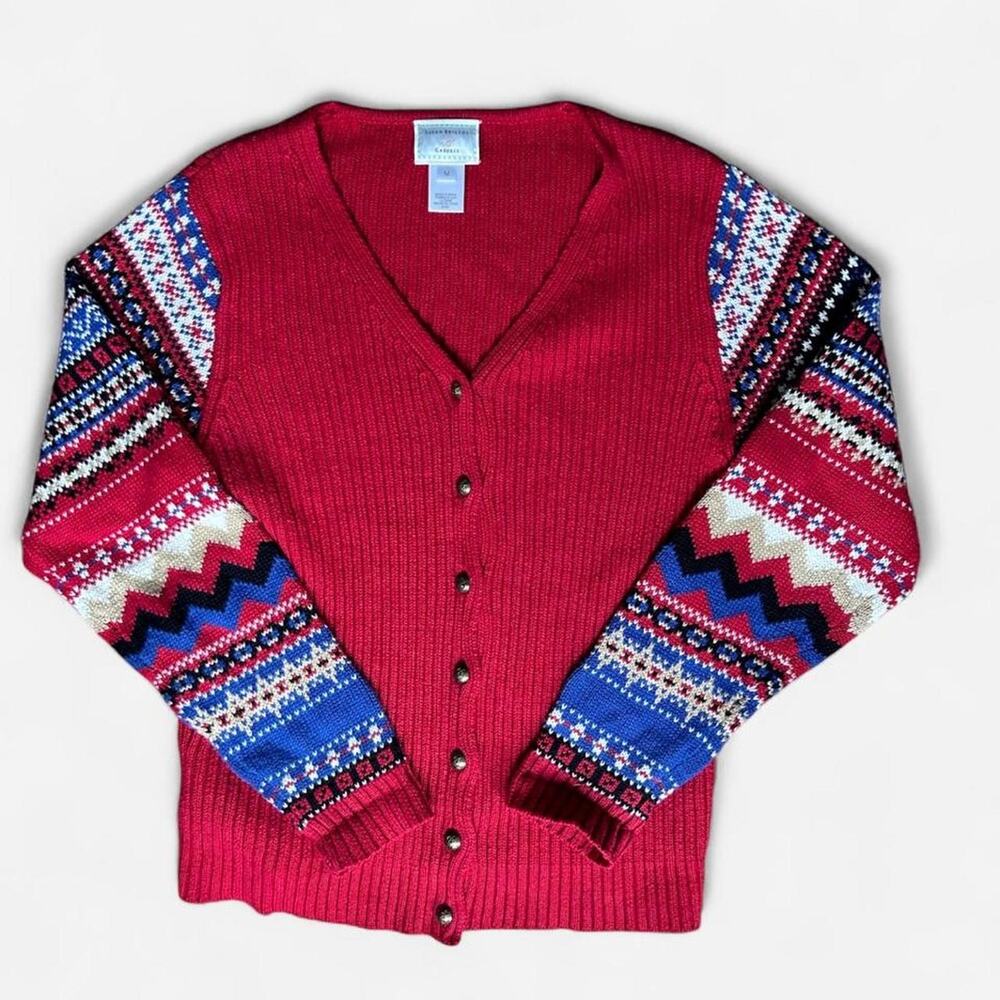 Vintage susan bristol red sweater cardigan pattern sleeve M